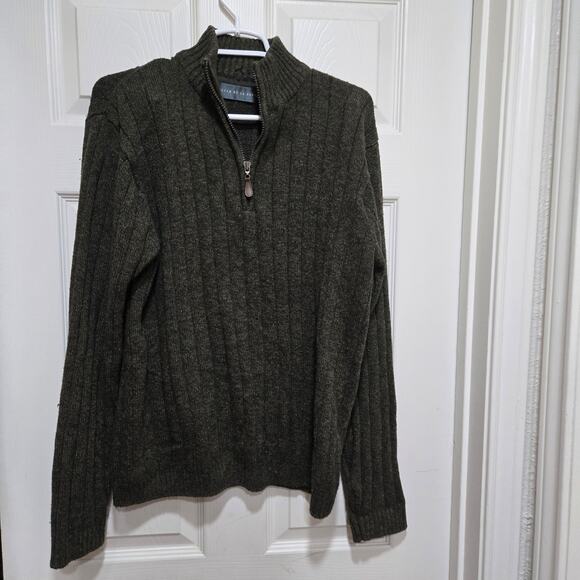 Oscar de la Renta Men’s Green Ribbed Quarter Zip Sweater Size Large - Picture 3 of 8